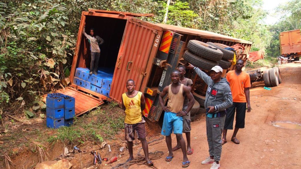 an overturned truck in DRC