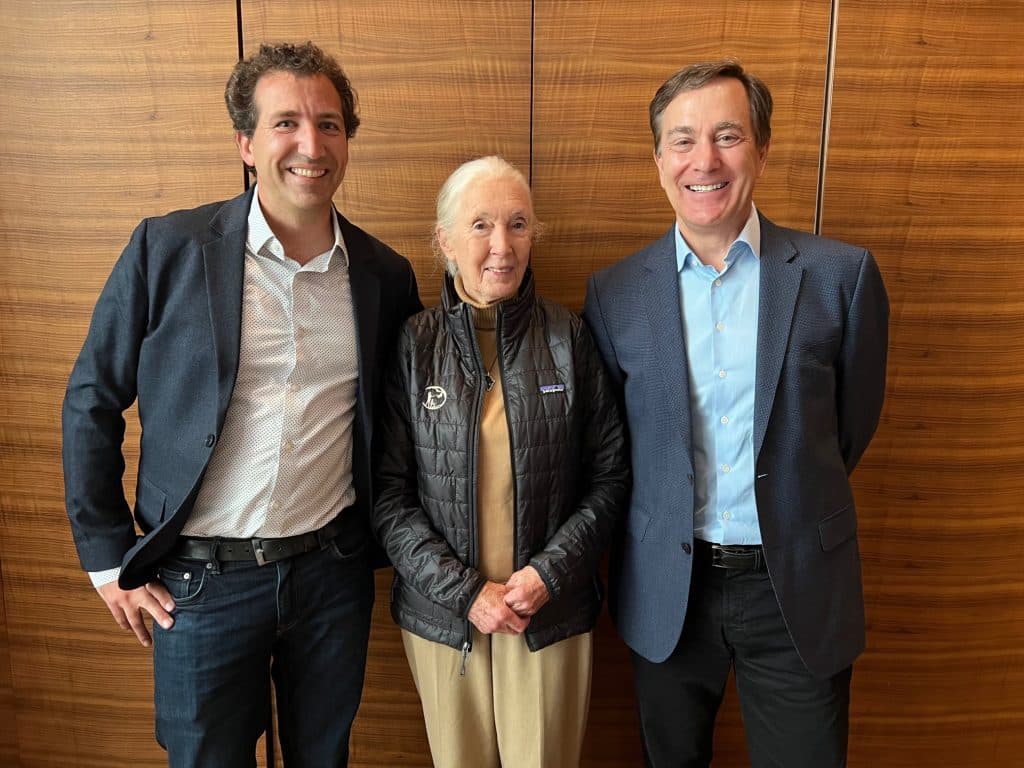 JG Collomb, Dr. Jane Goodall, and Charlie Knowles