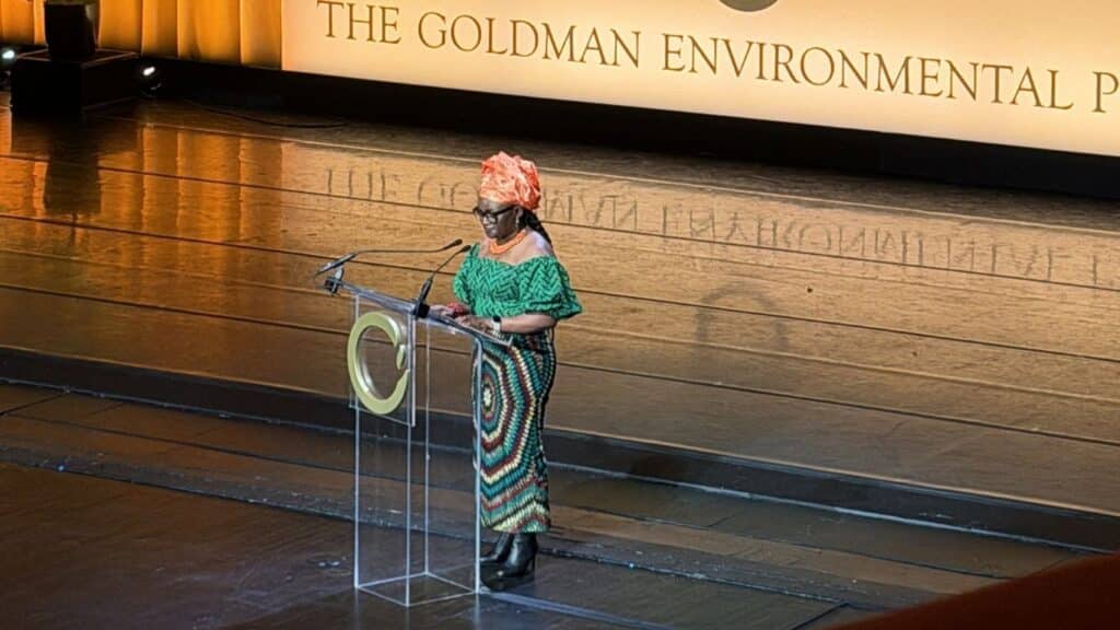 Dr. Iroro Tanshi accepting the Goldman Environmental Prize